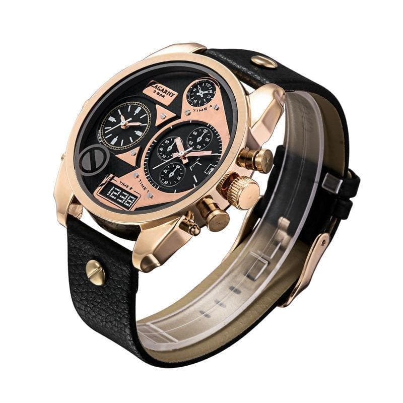 Cagarny Men Quartz Watches Men's Wristwatches Leather Watchband Dual Time Zones - Premium Men watch from eprolo - Just $28.72! Shop now at Handbags Specialist Headquarter