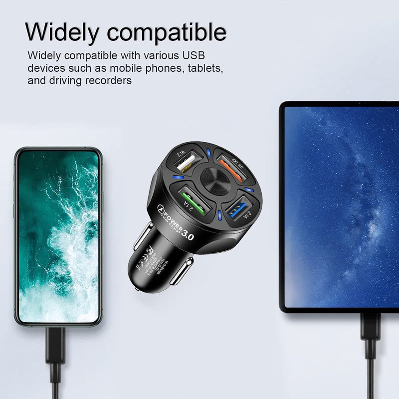 Car Charger Adapter, 4 Ports USB Fast Car Charger QC3.0, Quick Car Phone Charger with LED Light Display, Compatible with iPhone 12 Pro Max/11 Pro/XS/XR, Galaxy S20 Ultra and More (Black) - Handbags Specialist Headquarter