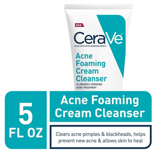 Cerave Acne Foaming Cream Cleanser | Acne Treatment Face Wash with 4% Benzoyl Peroxide, Hyaluronic Acid, and Niacinamide | Cream to Foam Formula | 5 Oz - Premium  from CeraVe - Just $28.57! Shop now at Handbags Specialist Headquarter