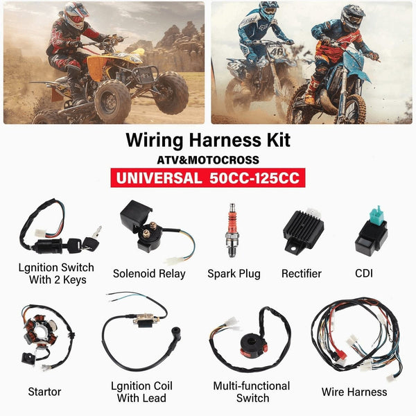 CKEGUO Wire Harness Kit Complete Electrics Stator Coil CDI Wiring Harness Solenoid Relay Spark Plug for ATV Quad 50Cc 70Cc 110Cc 125Cc 4 Stroke Go Kart Dirt Pit Bikes - Premium  from CKEGUO - Just $224.81! Shop now at Handbags Specialist Headquarter
