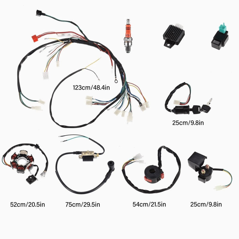 CKEGUO Wire Harness Kit Complete Electrics Stator Coil CDI Wiring Harness Solenoid Relay Spark Plug for ATV Quad 50Cc 70Cc 110Cc 125Cc 4 Stroke Go Kart Dirt Pit Bikes - Premium  from CKEGUO - Just $224.81! Shop now at Handbags Specialist Headquarter