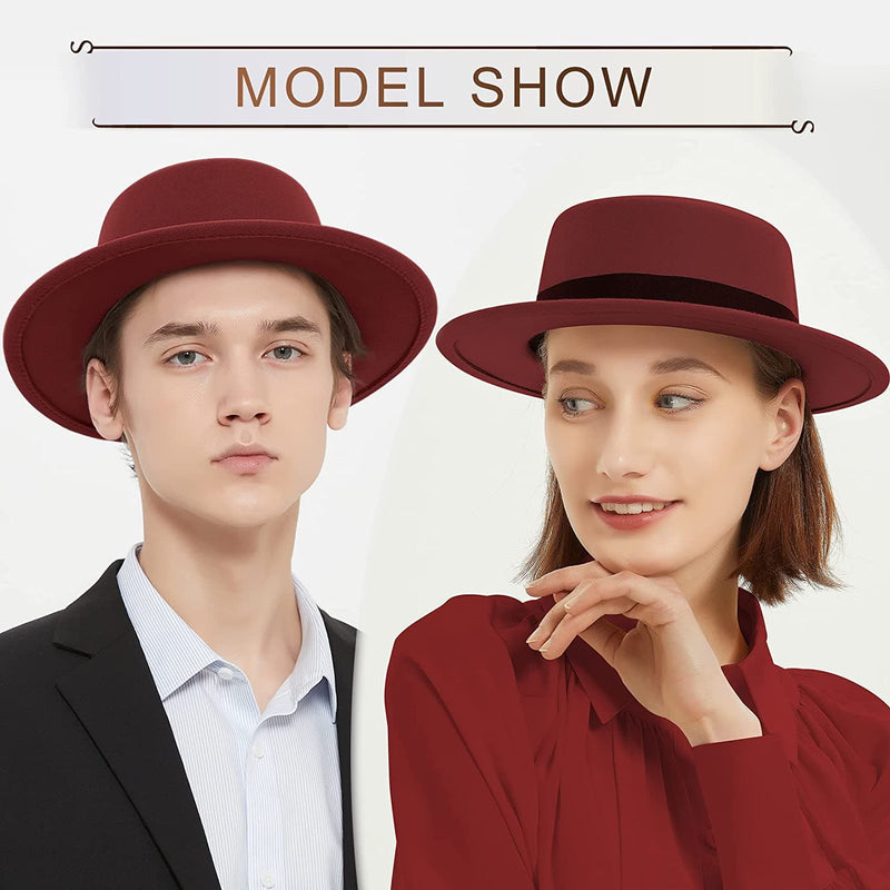 Classic Fedora Hat Flat Top Hat Felt Pork Pie Hat Wide Brim Church Derby Cap for Women and Men - Premium Hats and headware from . - Just $39.99! Shop now at Handbags Specialist Headquarter