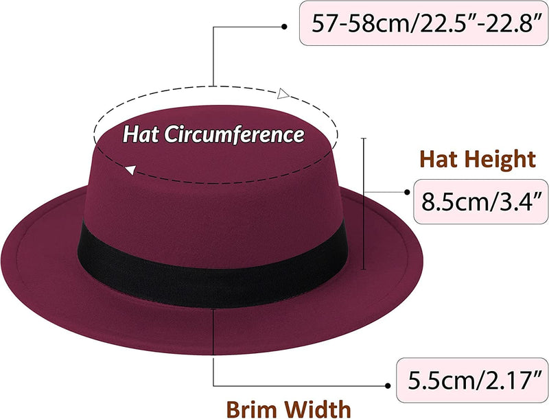 Classic Fedora Hat Flat Top Hat Felt Pork Pie Hat Wide Brim Church Derby Cap for Women and Men - Handbags Specialist Headquarter