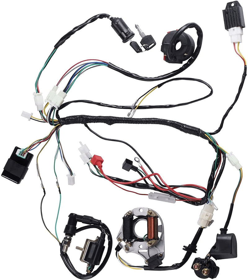 Complete Electrics Wiring Harness Stator Coil CDI Solenoid Relay Spark Plug for 4 Wheelers Stroke ATV （50Cc 70Cc 110Cc 125Cc） Pit Quad Dirt Bike Taotao Go Kart by OTOHANS AUTOMOTIVE