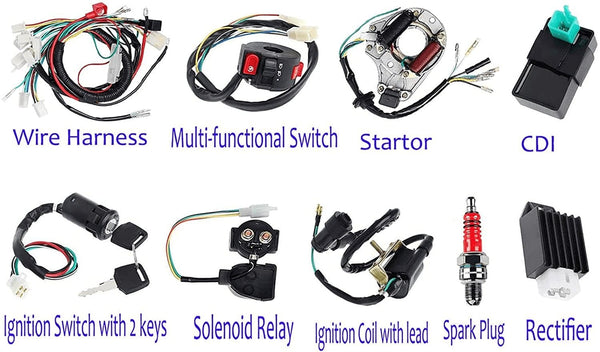 Complete Wiring Harness Kit, ATV Wire Harness for 50Cc 70Cc 110Cc 125Cc Scooter Moped Chinese 4 Wheeler Parts with Electrics Stator Coil CDI Solenoid Relay - 110Cc Wiring Harness by BOOTOP - Premium  from BOOTOP PIN - Just $66.59! Shop now at Handbags Specialist Headquarter