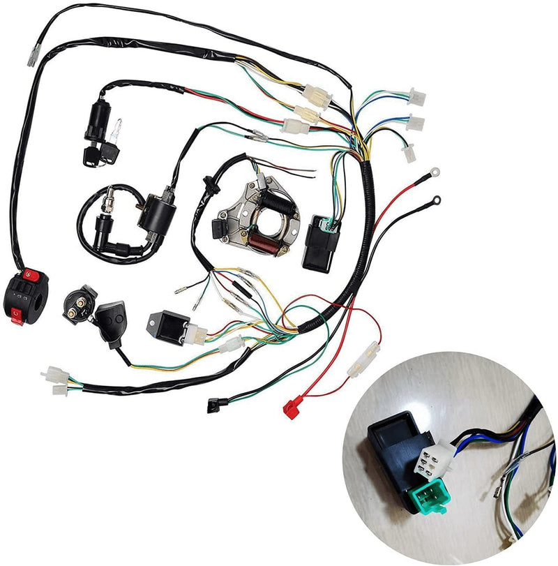 Complete Wiring Harness Kit, ATV Wire Harness for 50Cc 70Cc 110Cc 125Cc Scooter Moped Chinese 4 Wheeler Parts with Electrics Stator Coil CDI Solenoid Relay - 110Cc Wiring Harness by BOOTOP - Premium  from BOOTOP PIN - Just $66.59! Shop now at Handbags Specialist Headquarter