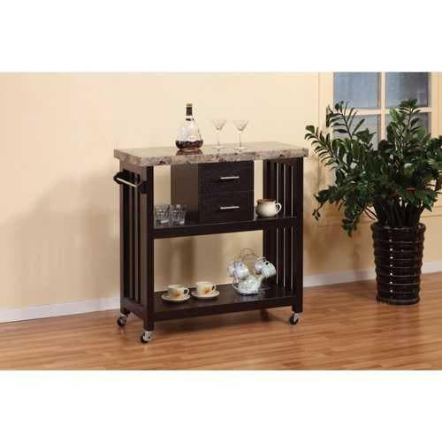 Contemporary Style Kitchen Cart With Faux Marble Top & 2 Drawers - Premium Carts from HomeRoots - Just $268.64! Shop now at Handbags Specialist Headquarter