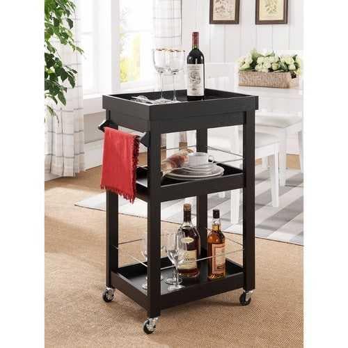 Contemporary Style Wine Cart With Two Shelves, Black - Premium Carts from HomeRoots - Just $201.36! Shop now at Handbags Specialist Headquarter