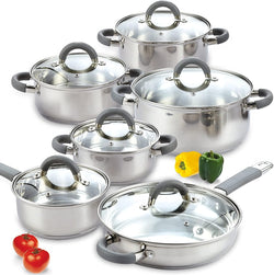 Cook N Home 2410 Stainless Steel 12-Piece Cookware Set, Silver - Premium Cookware, from Visit the Cook N Home Store - Just $115.99! Shop now at Handbags Specialist Headquarter