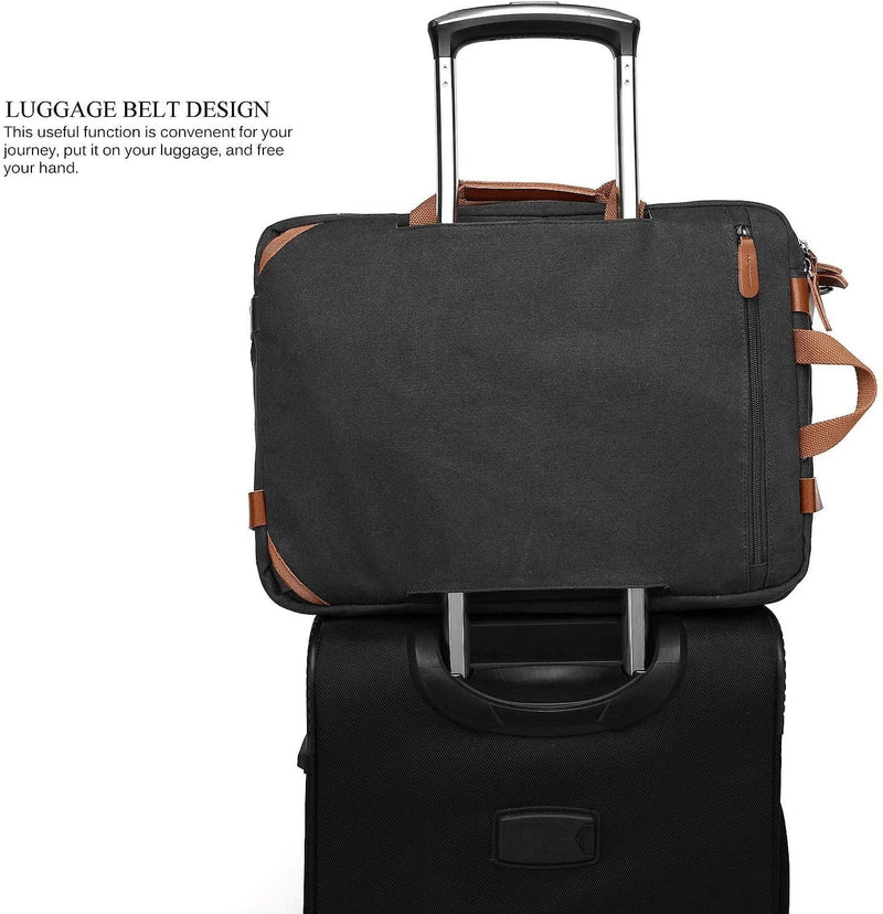 Coolbell 15.6Inches Convertible Backpack Messenger Bag Shoulder Bag Laptop Case Handbag Business Briefcase Multi-Functional Travel Rucksack Fits 15.6 Inch Laptop for Men/Women (Cancas Black)