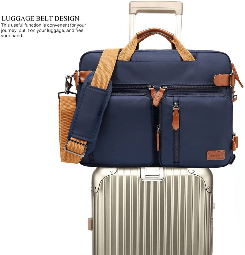 Coolbell Convertible Backpack Messenger Bag Shoulder Bag Laptop Case Handbag Business Briefcase Multi-Functional Travel Rucksack Fits 15.6 Inch Laptop for Men/Women (Blue)