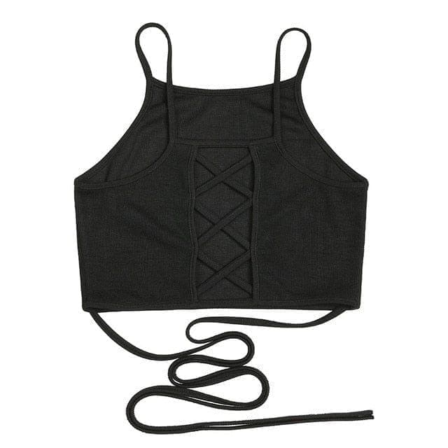 Crop Tops Blusa Women Sleeveless Sexy Bandage T Shirt Top Fashion Black Lace Up Tank Top Tumblr Ladies - Premium Women's T Shirt from eprolo - Just $15.72! Shop now at Handbags Specialist Headquarter