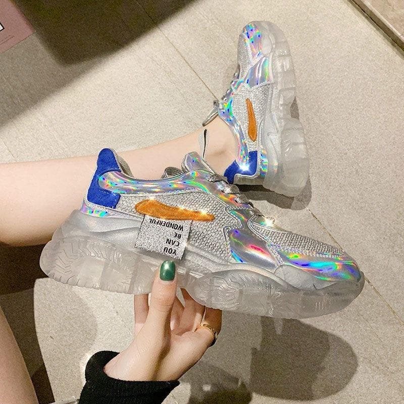 Crystal Sneakers Women Flats Shoes New Thick Bottom Heighten Walking Footwear Fashion Laser Dazzle Jelly Casual Shoes Women - Premium Women Sneakers from . - Just $39.99! Shop now at Handbags Specialist Headquarter