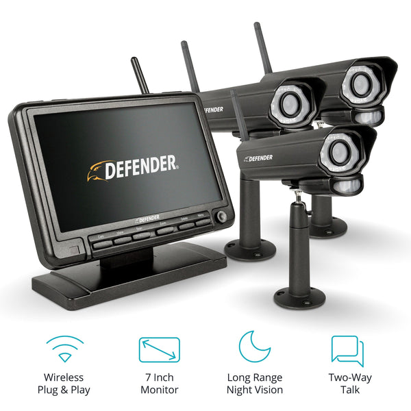 Defender PhoenixM2 Digital Wireless 7" Monitor DVR Security System with 3 Long-Range Night Vision Cameras and SD Card Recording - Premium HOME SECURITY SYSTEM from Defender - Just $357.0! Shop now at Handbags Specialist Headquarter