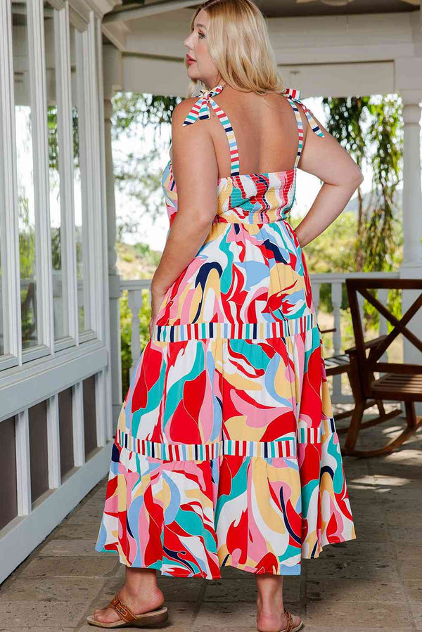 Plus Size Printed Tie Straps Straight Neck Maxi Dress - Premium Dresses from Trendsi - Just $54! Shop now at Handbags Specialist Headquarter