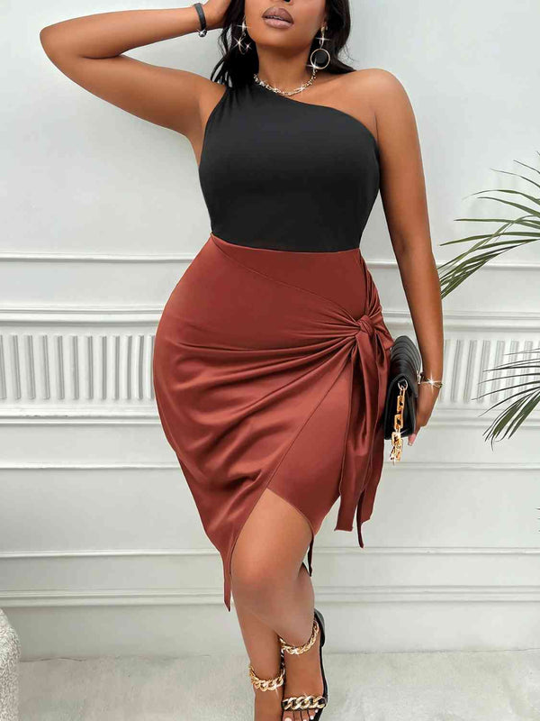 Plus Size One-Shoulder Sleeveless Tied Dress - Premium Dresses from Trendsi - Just $31! Shop now at Handbags Specialist Headquarter