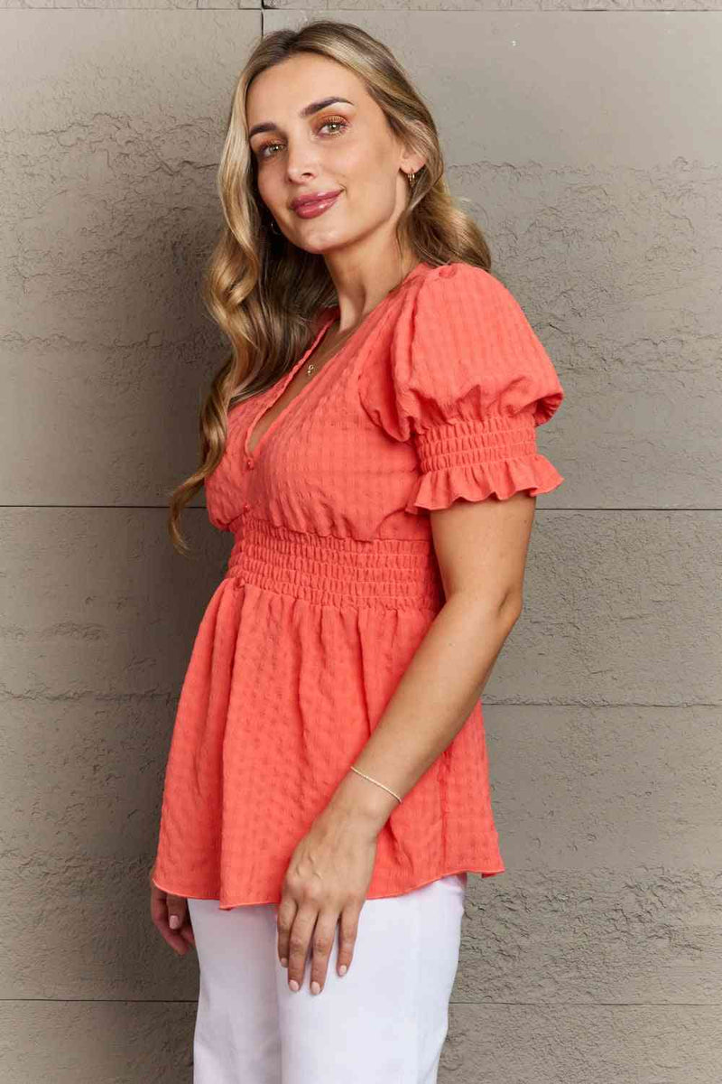 Culture Code Whimsical Wonders Full Size V-Neck Puff Sleeve Button Down Top - Premium Dresses from Trendsi - Just $29! Shop now at Handbags Specialist Headquarter