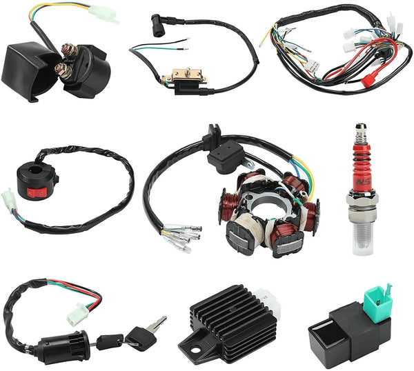 Everrich Quad Wire Harness Complete Wiring Harness Complete Electrics Stator Coil CDI Solenoid Relay Spark Plug for 4 Stroke ATV 50Cc 70Cc 90Cc 110Cc 125Cc Pit Quad Dirt Bike Go Kart Parts - Premium  from Everrich - Just $224.81! Shop now at Handbags Specialist Headquarter