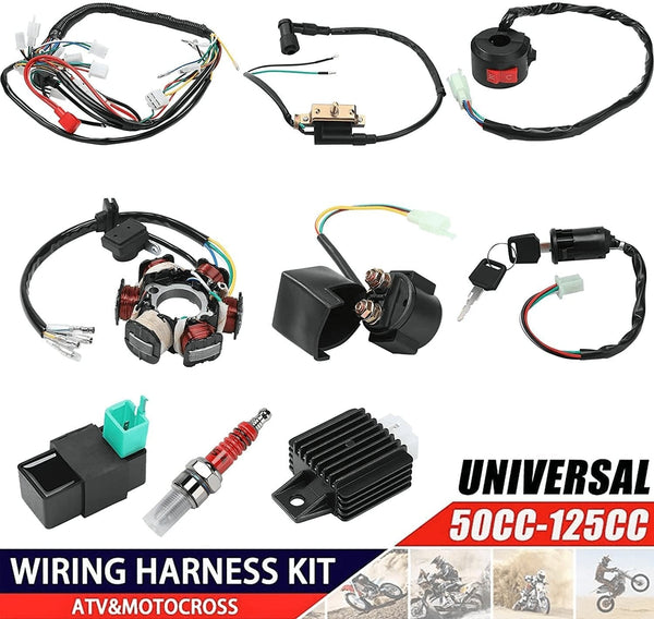 Everrich Quad Wire Harness Complete Wiring Harness Complete Electrics Stator Coil CDI Solenoid Relay Spark Plug for 4 Stroke ATV 50Cc 70Cc 90Cc 110Cc 125Cc Pit Quad Dirt Bike Go Kart Parts - Premium  from Everrich - Just $224.81! Shop now at Handbags Specialist Headquarter