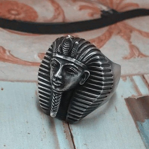 EYHIMD Vintage Egypt Tutankhamun Ring Men's Ancient Pharaoh Stainless Steel Biker Rings Egyptian Jewelry - Premium Men's Ring from EYHIMD - Just $26.99! Shop now at Handbags Specialist Headquarter
