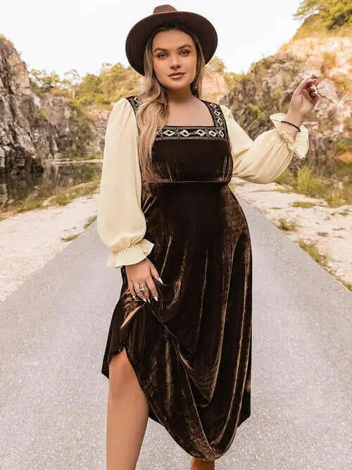 Plus Size Embroidered Square Neck Dress.