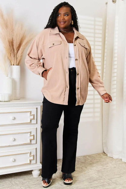 Heimish Cozy Girl Full Size Button Down Shacket.