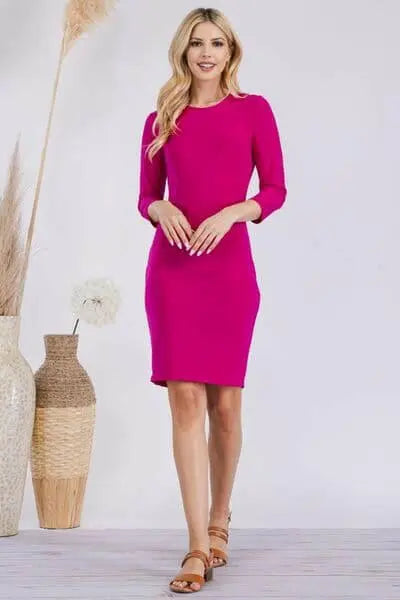 Celeste Full Size Round Neck Long Sleeve Slim Dress.