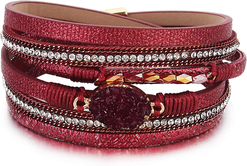 Leather Wrap Bracelet Boho Cuff Bracelets Crystal Bead Bracelet with Magnetic Clasp for Women - Premium Bracelets from . - Just $23.99! Shop now at Handbags Specialist Headquarter