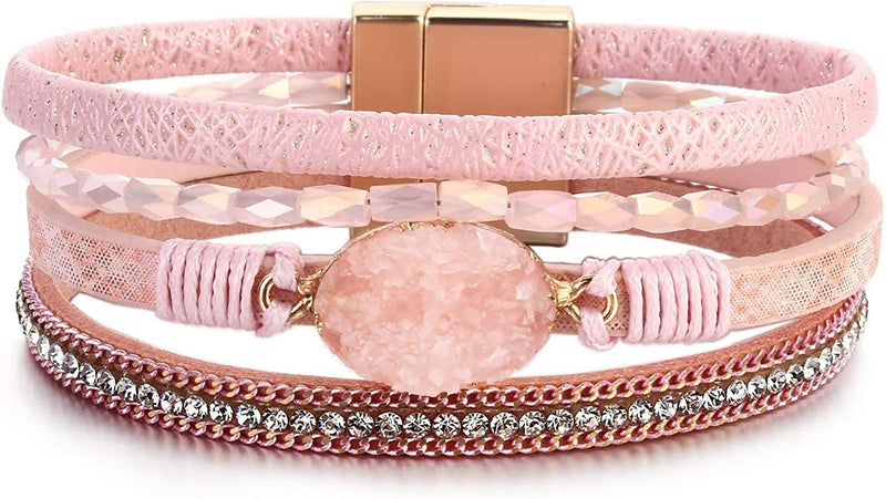 Leather Wrap Bracelet Boho Cuff Bracelets Crystal Bead Bracelet with Magnetic Clasp for Women - Premium Bracelets from . - Just $23.99! Shop now at Handbags Specialist Headquarter