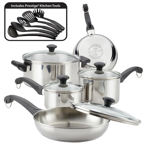 Farberware 14-Piece Classic Traditions Stainless Steel Pots and Pans Set/Cookware Set, Silver - Premium cookware from Farberware - Just $137.33! Shop now at Handbags Specialist Headquarter