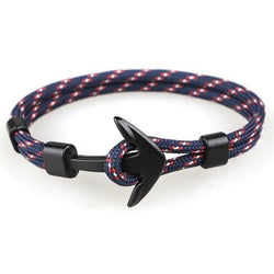 Fashion Black Color Anchor Bracelets Men Charm Survival Rope Chain