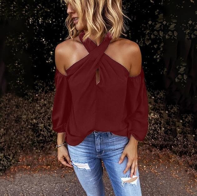 Fashion Solid Color Halter Neck Strapless T-Shirt Casual Sexy Long Sleeve Women T Shirts Lady Elegant Top Party Tee Shirt - Premium Women's T Shirt from eprolo - Just $19.99! Shop now at Handbags Specialist Headquarter