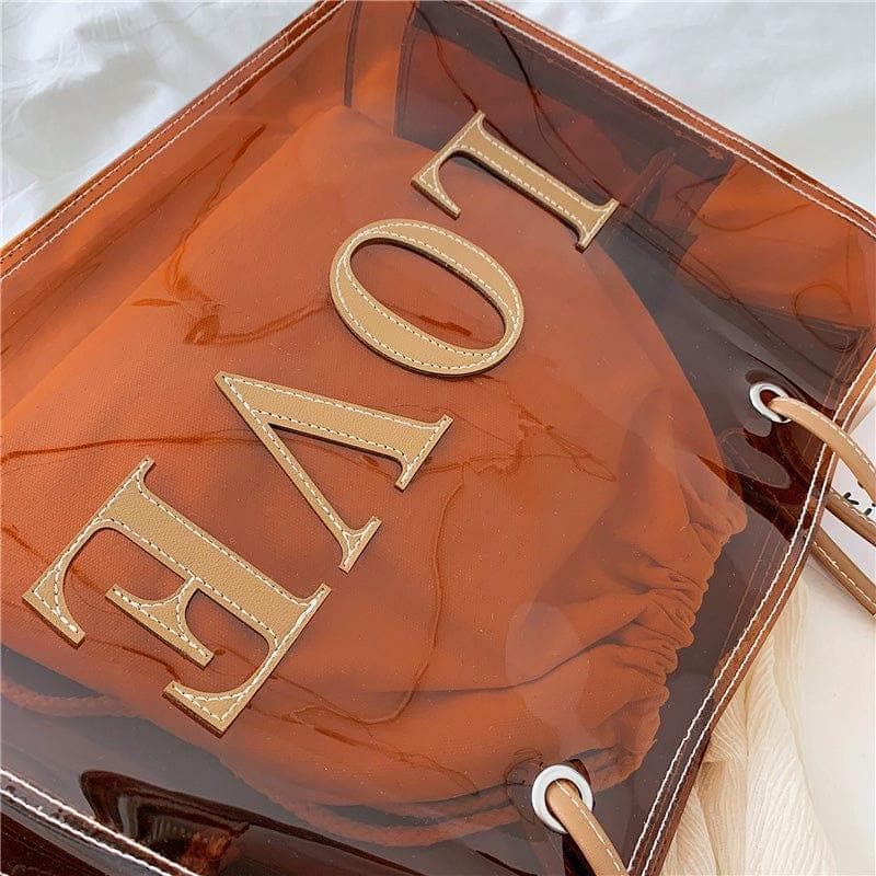 Fashion Women Transparent PVC Shoulder Bags Jelly Candy Color Large Capacity Handbag Tote Brown - Premium Handbags from Anself - Just $37.49! Shop now at Handbags Specialist Headquarter