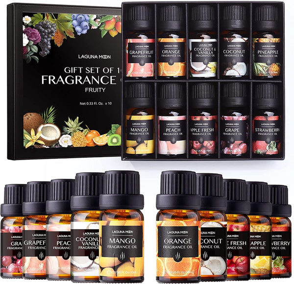 Fragrance Oil Set - Premium Grade 10 Pcs Scented Oils for Candle Making, Soap Scents, Aroma Beads, Bath Bombs, Perfume & Flavoring Oil for Lip Gloss - Organic Essential Oils with Fruity Scents (10ml) - Handbags Specialist Headquarter