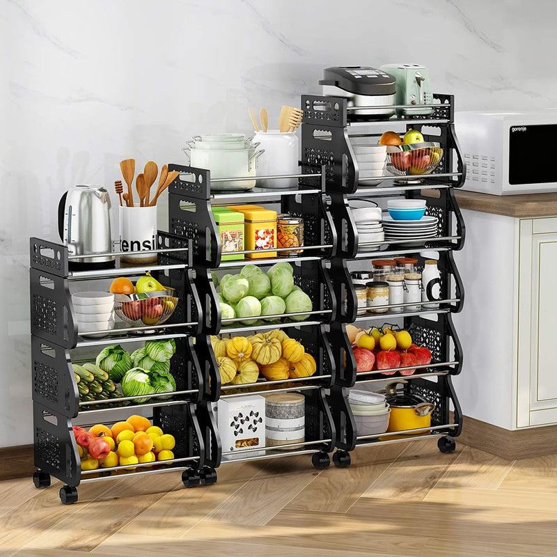Fruit Vegetable Basket, Baboies 5 Tier Stackable Storage Baskets, Organizer Cart with Wheels, Shelf Rack for Kitchen, Pantry, Produce, Onion, Potato - Premium CARTS from Brand: Baboies - Just $77.99! Shop now at Handbags Specialist Headquarter