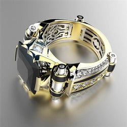 Geometric Black Zircon Yellow Gold Double Color Rings for Men Vintage Fashion CZ Stone Ring Male Engagement Band Antique Jewelry - Premium Men Rings from eprolo - Just $36.99! Shop now at Handbags Specialist Headquarter