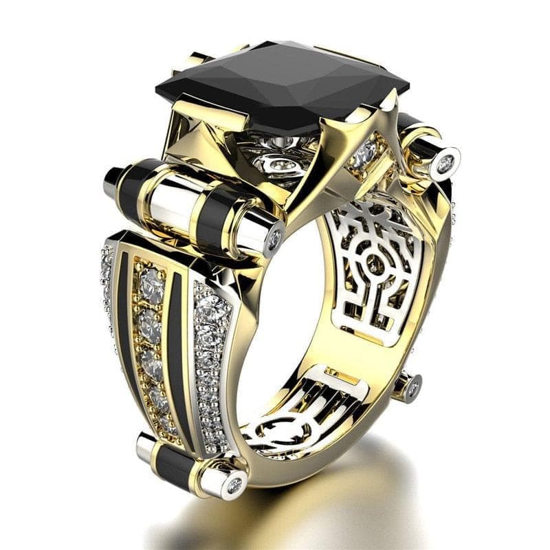Geometric Black Zircon Yellow Gold Double Color Rings for Men Vintage Fashion CZ Stone Ring Male Engagement Band Antique Jewelry - Premium Men Rings from eprolo - Just $36.99! Shop now at Handbags Specialist Headquarter