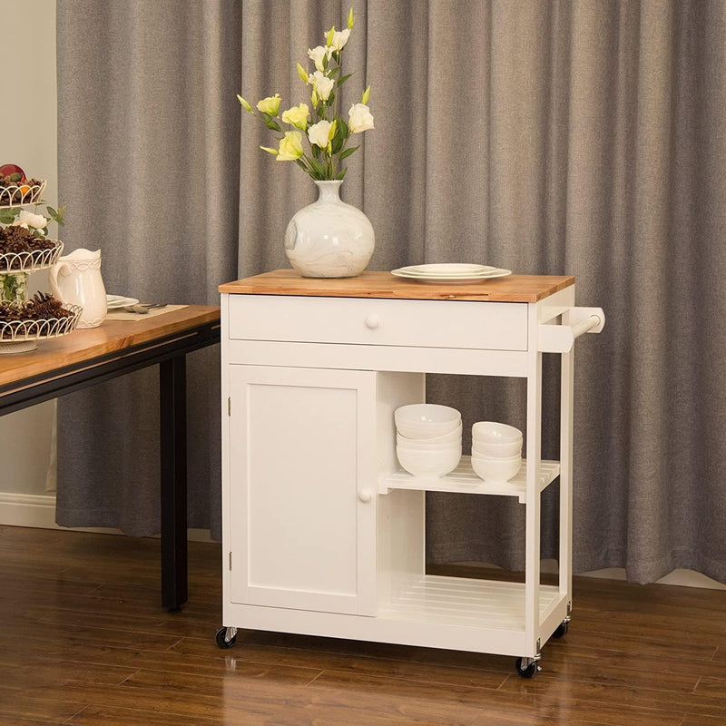 Glitzhome Kitchen Island on Wheels Portable White Rolling Kitchen Cart Solid Wooden Top and Shelf Storage Table Multi-Function, 34.45'' H - Premium 8521400011 from Amazon US - Just $290.0! Shop now at Handbags Specialist Headquarter