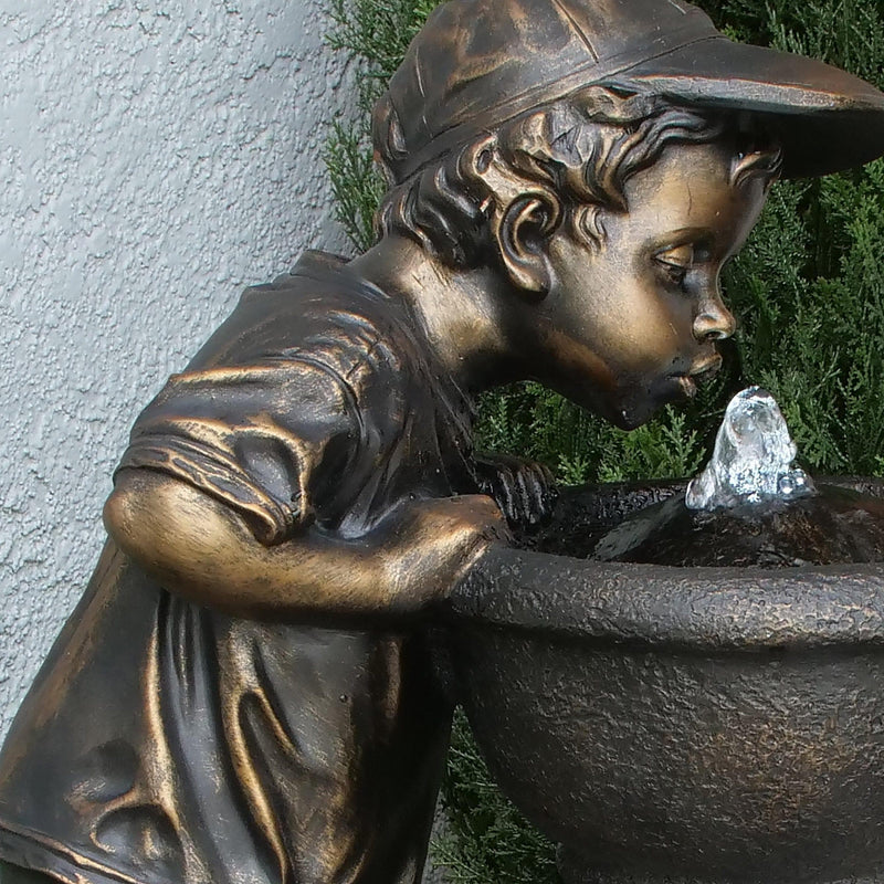 Golden Boy Drinking Water Out of Fountain with LED Light - Premium CASCADING FOUNTAINS from Alpine Corporation - Just $356.99! Shop now at Handbags Specialist Headquarter
