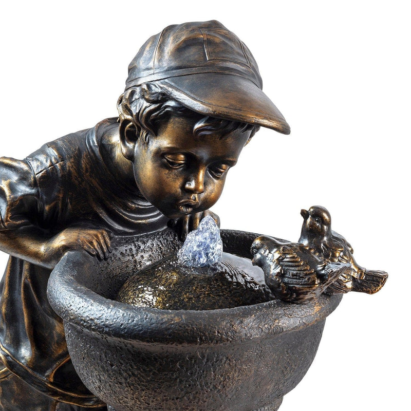 Golden Boy Drinking Water Out of Fountain with LED Light - Handbags Specialist Headquarter