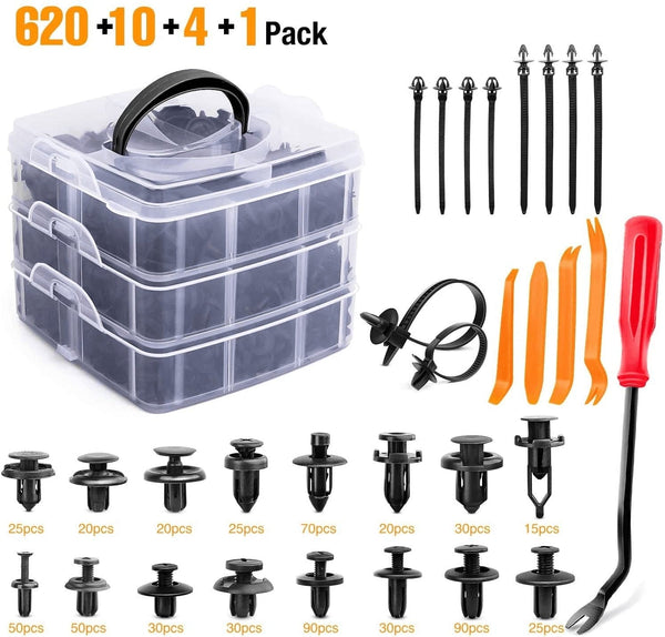 GOOACC 635Pcs Car Push Retainer Clips & Auto Fasteners Assortment -16 Most Popular Sizes Nylon Bumper Fender Rivets with 10 Cable Ties and Fasteners Remover for Toyota GM Ford Honda Acura Chrysler - Premium  from GOOACC - Just $35.05! Shop now at Handbags Specialist Headquarter