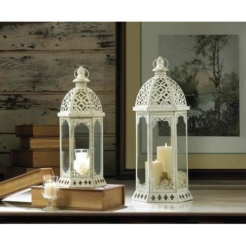 Graceful Distressed White Lantern (L) - Premium Gallery of Light from Gallery of Light - Just $52.45! Shop now at Handbags Specialist Headquarter