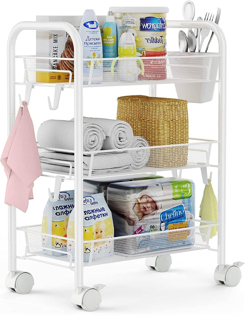 Greensen 3 Tier All-Metal Rolling Cart, Laundry Office Bathroom Storage Organizer Cart with Wheels, Easy-Carry and Assembly Mesh Trolley Cart with Practical Bucket and Hooks, Slide-Out Narrow Shelf - Premium CARTS from Visit the Greensen Store - Just $49.99! Shop now at Handbags Specialist Headquarter