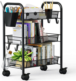 Greensen 3 Tier All-Metal Rolling Cart, Laundry Office Bathroom Storage Organizer Cart with Wheels, Easy-Carry and Assembly Mesh Trolley Cart with Practical Bucket and Hooks, Slide-Out Narrow Shelf - Premium CARTS from Visit the Greensen Store - Just $49.99! Shop now at Handbags Specialist Headquarter