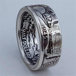 Half Dollar Silver Color Coin Rings For Men Vintage Fashion Punk Jewelry Mens Antique Wedding Band Engagement Ring Male Gifts - Premium Men Rings from eprolo - Just $24.99! Shop now at Handbags Specialist Headquarter