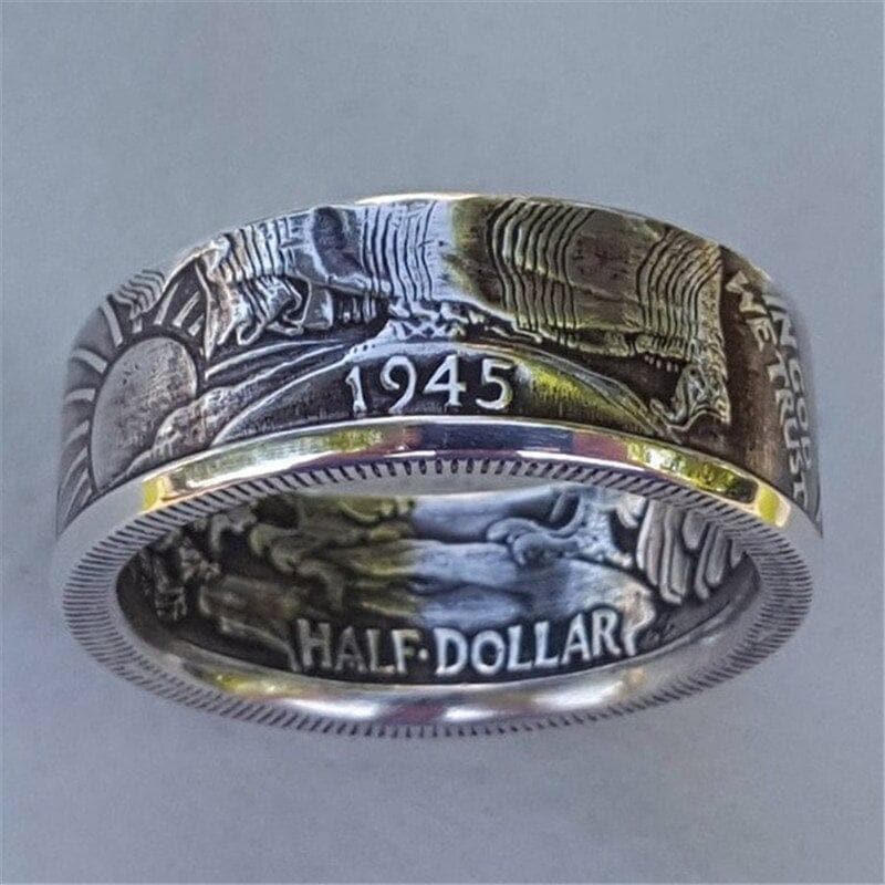 Half Dollar Silver Color Coin Rings For Men Vintage Fashion Punk Jewelry Mens Antique Wedding Band Engagement Ring Male Gifts - Premium Men Rings from eprolo - Just $24.99! Shop now at Handbags Specialist Headquarter