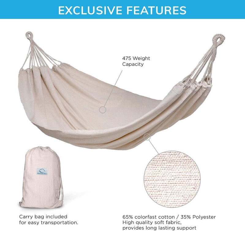 Hammock Sky Brazilian Double Hammock Two Person Bed for Backyard, Porch, Outdoor and Indoor Use - Soft Woven Cotton Fabric (Natural) - Premium HAMMOCK from Visit the Hammock Sky Store - Just $88.99! Shop now at Handbags Specialist Headquarter