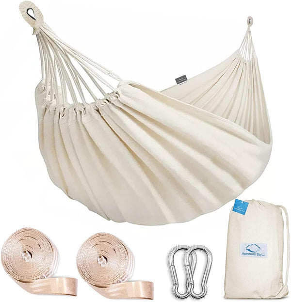 Hammock Sky Brazilian Double Hammock Two Person Bed for Backyard, Porch, Outdoor and Indoor Use - Soft Woven Cotton Fabric (Natural) - Premium HAMMOCK from Visit the Hammock Sky Store - Just $88.99! Shop now at Handbags Specialist Headquarter