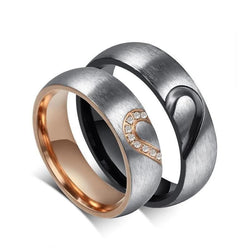 Heart Wedding Rings for Women and Men  Stainless Steel Rose Gold&Black 6mm Wide Couple Engagement Rings - Premium  from Meaeguet - Just $19.89! Shop now at Handbags Specialist Headquarter