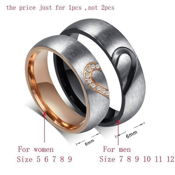 Heart Wedding Rings for Women and Men  Stainless Steel Rose Gold&Black 6mm Wide Couple Engagement Rings - Premium  from Meaeguet - Just $19.89! Shop now at Handbags Specialist Headquarter